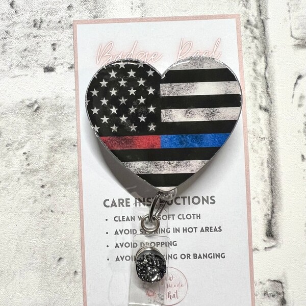 Red/Blue Line Heart Badge Reel