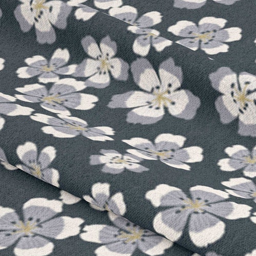 Grey Floral Print Cotton Fabric Etsy