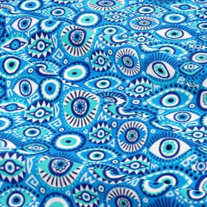 Evil Eye Blue fabric by Laura_May_Designs - Cotton/ Polyester/ Jersey/ Canvas/ Digital Printed