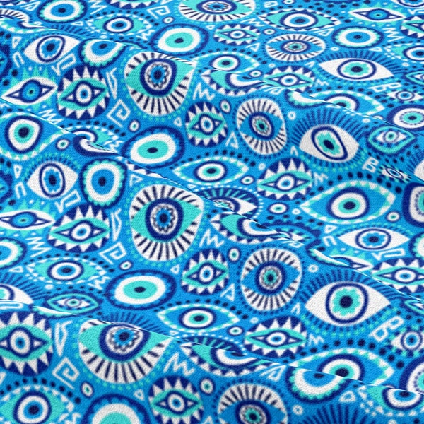 Tessuto Evil Eye Blue di Laura_May_Designs - Cotton/ Polyester/ Jersey/ Canvas/ Digital Printed