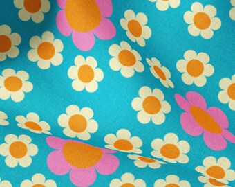 Daisy Circle On Blue fabric by Alice_Apple - Cotton/Polyester/Jersey/Canvas/Digital Print