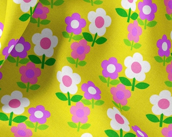Daisy Trio On Yellow fabric by Alice_Apple - Cotton/Polyester/Jersey/Canvas/Digital Print