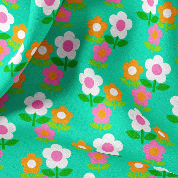 Daisy Trio On Jade fabric by Alice_Apple - Cotton/Polyester/Jersey/Canvas/Digital Print