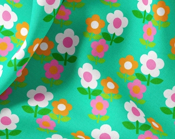 Daisy Trio On Jade fabric by Alice_Apple - Cotton/Polyester/Jersey/Canvas/Digital Print