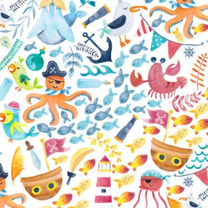 PIRATE PIZZAZ fabric - by Gingerlique - Cotton/ Polyester/ Jersey/ Canvas/ Digital Printed