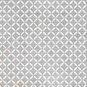 Può includere: Un motivo senza cuciture di cerchi e ovali bianchi su uno sfondo grigio. Il motivo è composto da forme geometriche ripetitive.