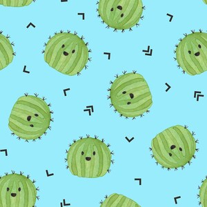 Happy Cactus - Blue by luciecookedesign-  fabric - Cotton/ Polyester/ Jersey/ Canvas/ Digital Printed