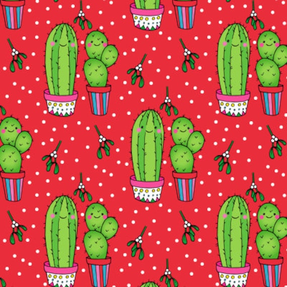 You Prickle my Fancy - Christmas Cactus - Fabric by Lucie Cooke Design- mistletoe- Cotton/ Polyester/ Jersey/ Canvas/ Digital Printed