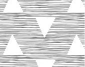 Painted stripe with negative triangles black and grey fabric by luciecookedesign- Cotton Polyester Jersey Canvas Digital Printed