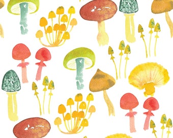 Watercolour Forest Fungi Fabric  By Ruth Robson- Cotton/ Polyester/ Jersey/ Canvas/ Digital Printed