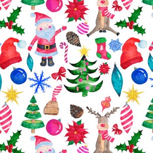 Santa Reindeer Christmas Trees fabric by Green Mountain Fabric holiday xmas - Cotton/ Polyester/ Jersey/ Canvas/ Digital Printed