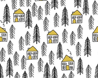 Cabin in the Woods - mustard fabric by Andrea Lauren - Cotton/ Polyester/ Jersey/ Canvas/ Digital Printed