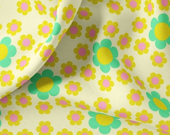 Daisy Circle Lime On Cream fabric by Alice_Apple - Cotton/Polyester/Jersey/Canvas/Digital Print
