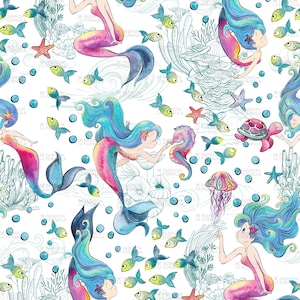 Toile de Mermaid fabric - by Gingerlique - Cotton/ Polyester/ Jersey/ Canvas/ Digital Printed