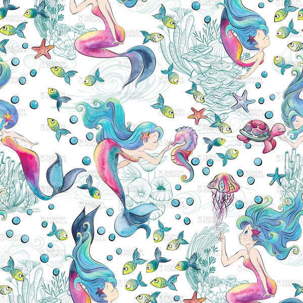 Toile de Mermaid fabric - by Gingerlique - Cotton/ Polyester/ Jersey/ Canvas/ Digital Printed