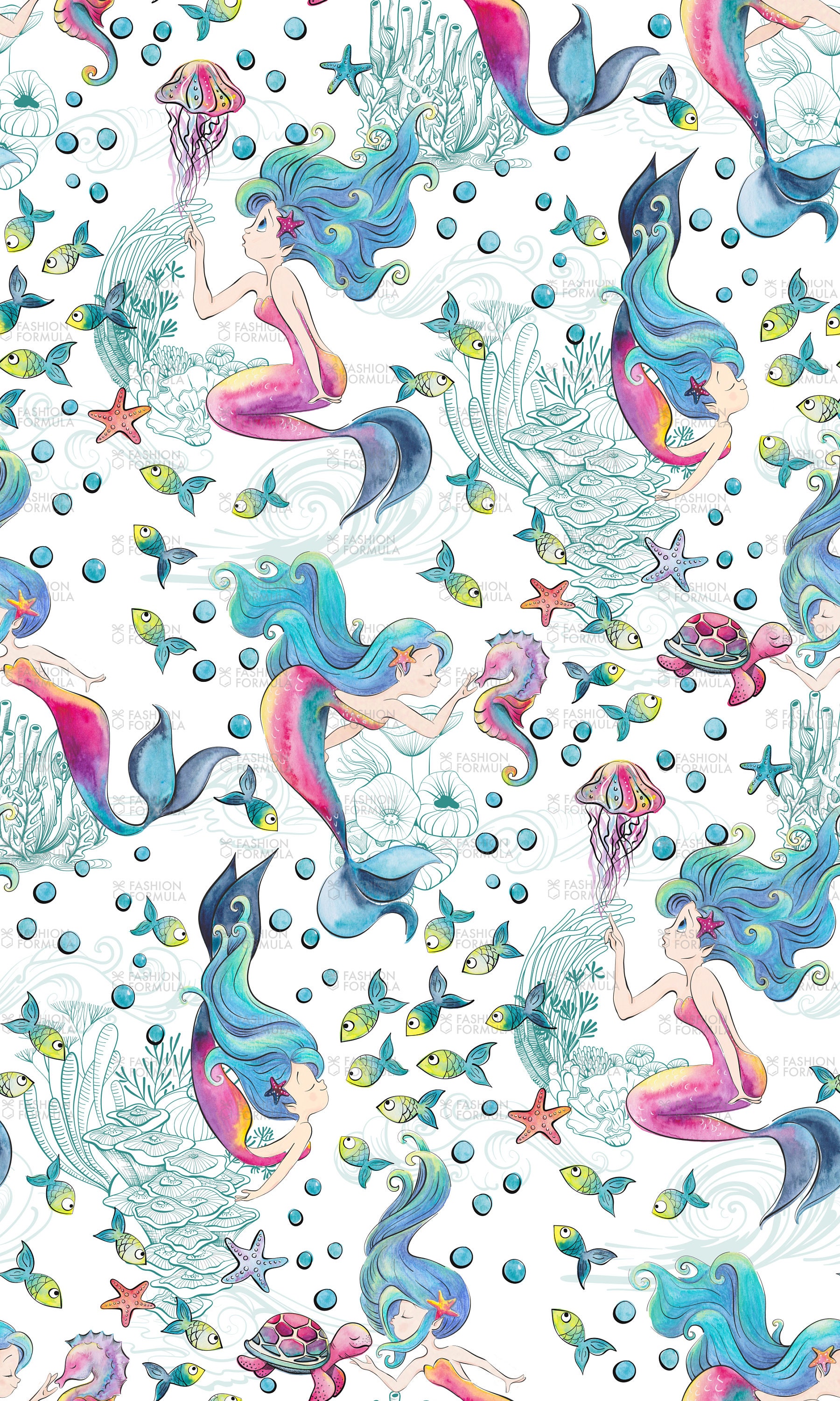 Toile De Mermaid Fabric by Gingerlique Cotton/ Polyester/ Jersey/ Canvas/  Digital Printed 
