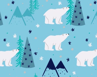 Blue Polar Bears fabric by Evelyn Greer Fabrics - Cotton/ Polyester/ Jersey/ Canvas/ Digital Printed