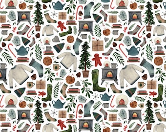 Hygge Christmas fabric by Elena Illustration- Printed Fabric- Cotton/ Polyester/ Jersey/ Canvas/ Digital Printed
