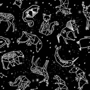 Constellations fabric by Andrea Lauren - black and white kids nursery baby geometric animals -Cotton/Polyester/Jersey/Canvas/Digital Printed
