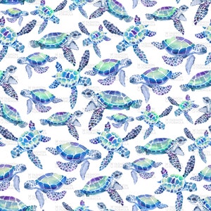 Turtles in Aqua and Blue fabric - by Gingerlique - Cotton/ Polyester/ Jersey/ Canvas/ Digital Printed