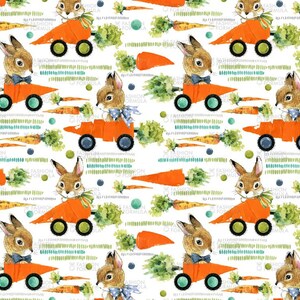 Cute bunny and carrot fabric by Faenkova - Cotton/ Polyester/ Jersey/ Canvas/ Digital Printed
