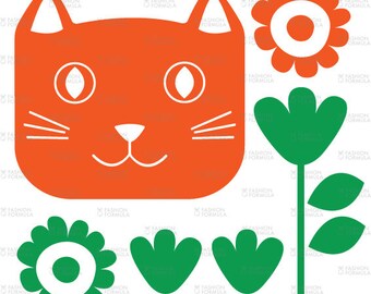Happy Cat Fabric by RuthRobson