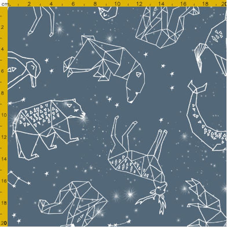 Constellations by Andrea Lauren animal geometric illustration blue sky nursery baby Cotton Polyester Jersey Canvas Digital Printed