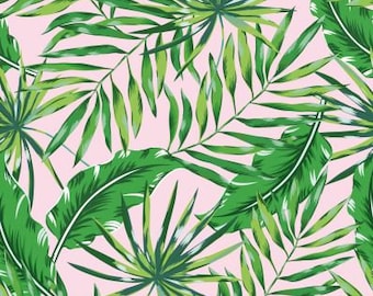 Palm Leaves Pattern on the Pink Fabric by OJardin