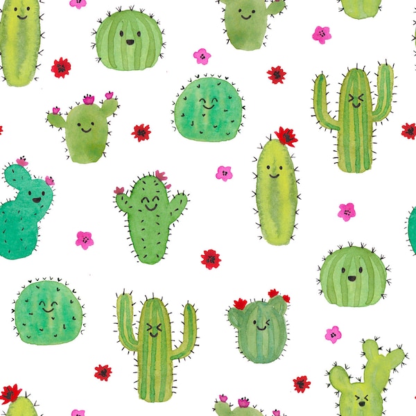 Smiley Cacti fabric by luciecookedesign-  fabric - Cotton/ Polyester/ Jersey/ Canvas/ Digital Printed