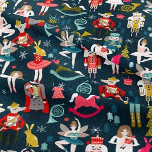 Nutcracker ballet fabric christmas holiday navy xmas fabric by Andrea Lauren - Cotton/ Polyester/ Jersey/ Canvas/ Digital Printed