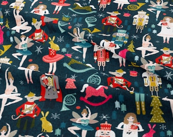 Nutcracker ballet fabric christmas holiday navy xmas fabric by Andrea Lauren - Cotton/ Polyester/ Jersey/ Canvas/ Digital Printed