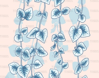 String of Hearts in Blue and Nude Fabric by ThistleandFox - Cotton/ Polyester/ Jersey/ Canvas/ Digital Printed