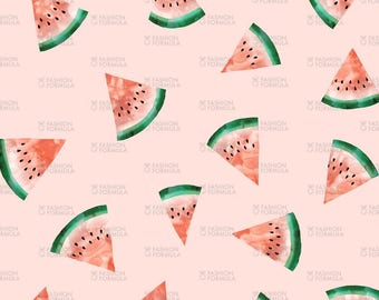 Watermelon Watercolour on Pink fabric by ThistleandFox - Cotton/ Polyester/ Jersey/ Canvas/ Digital Printed