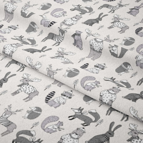 Woodland christmas animals fabric bear fox deer raccoon lite Fabric by Andrea Lauren - Cotton/ Polyester/ Jersey/ Canvas/ Digital Printed