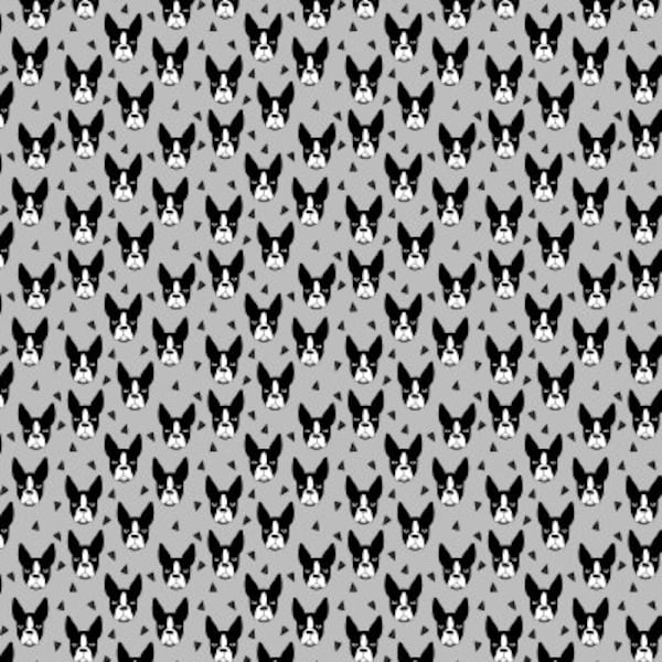 Boston Terrier dog fabric - Boston Terrier dog breed fabric grey by Andrea Lauren