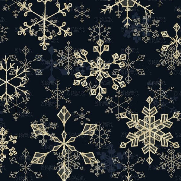 Cristaux de flocon de neige en tissu or par AdenaJ - Coton / Polyester / Jersey / Toile / Imprimé numérique