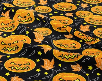 Halloween Pumpkins and Leaves fabric by Halhughes - halloween - Cotton/ Polyester/ Jersey/ Canvas/ Digital Printed