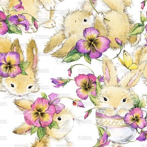 Cute cartoon bunny fabric by Faenkova - Cotton/ Polyester/ Jersey/ Canvas/ Digital Printed