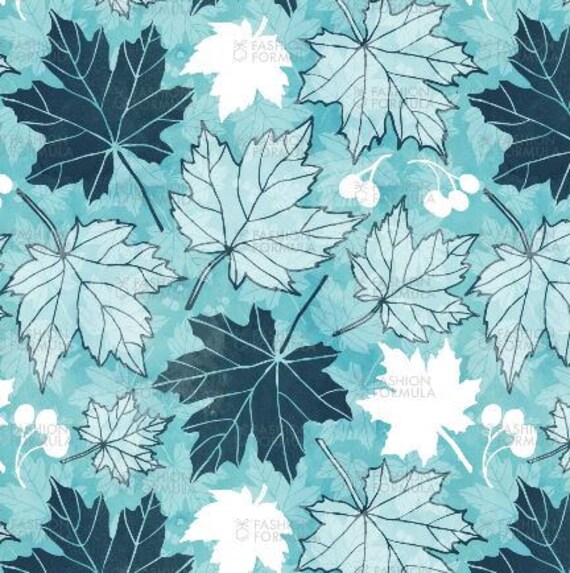 Autumn Leaves in Shades of Blue Fabric by Adenaj Cotton/ - Etsy