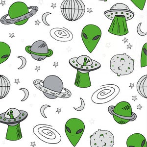 ufos fabric by Andrea Lauren - Aliens/ Galaxy/ Space/ UFO/ Sci-fi  - Cotton/ Polyester/ Jersey/ Canvas/ Digital Printed