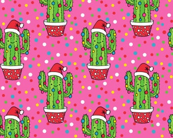 Christmas Cactus fabric by Lucie Cooke Design- Cotton/ Polyester/ Jersey/ Canvas/ Digital Printed