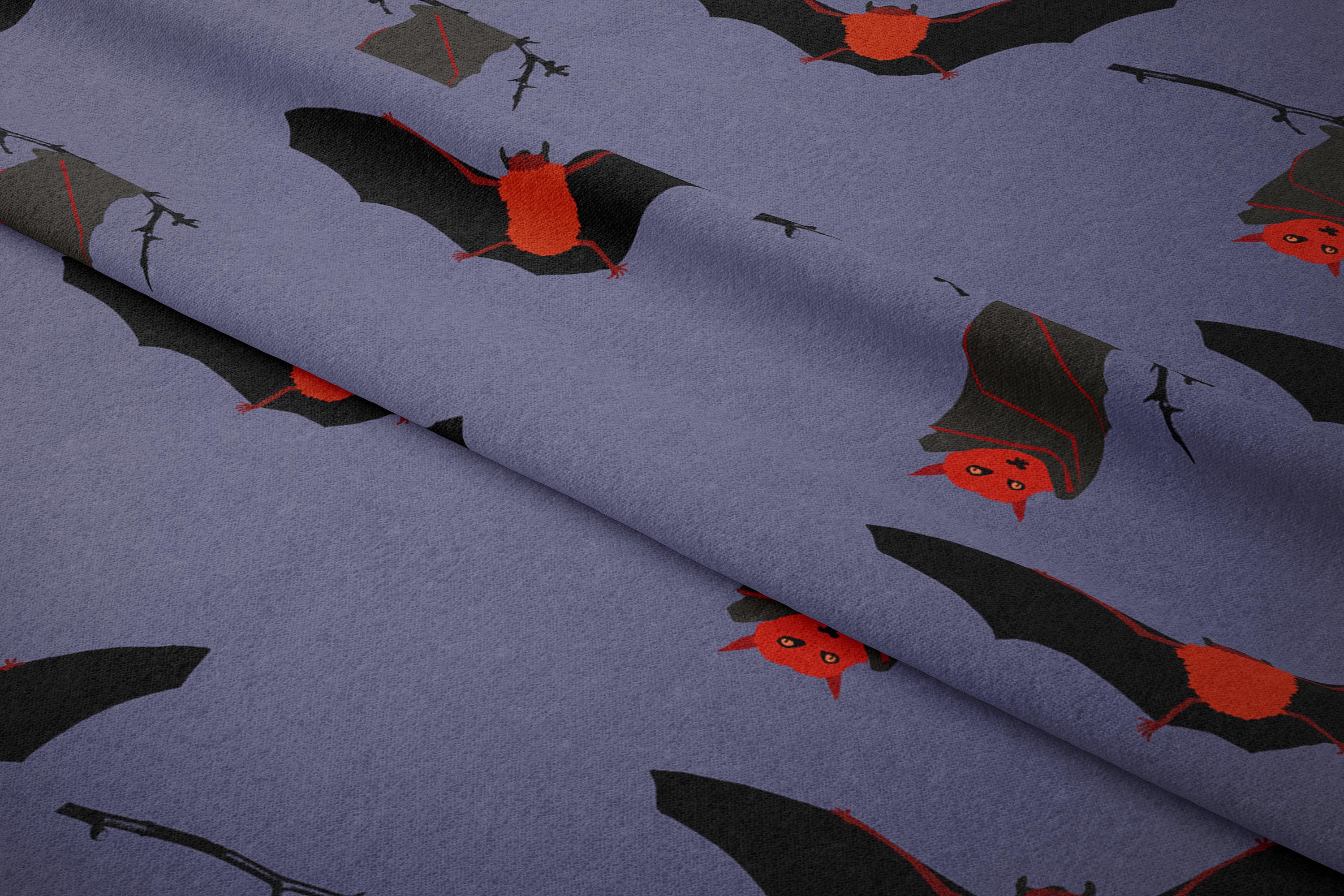 Cute bats on purple fabric by Amelia Birch halloween Etsy