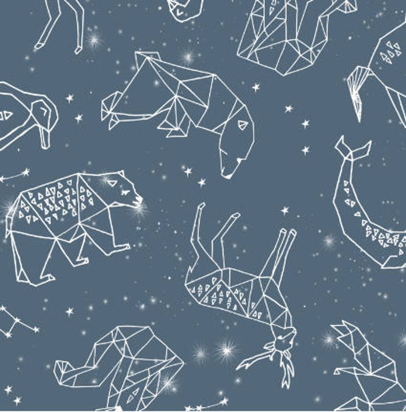 Constellations by Andrea Lauren animal geometric illustration blue sky nursery baby Cotton Polyester Jersey Canvas Digital Printed