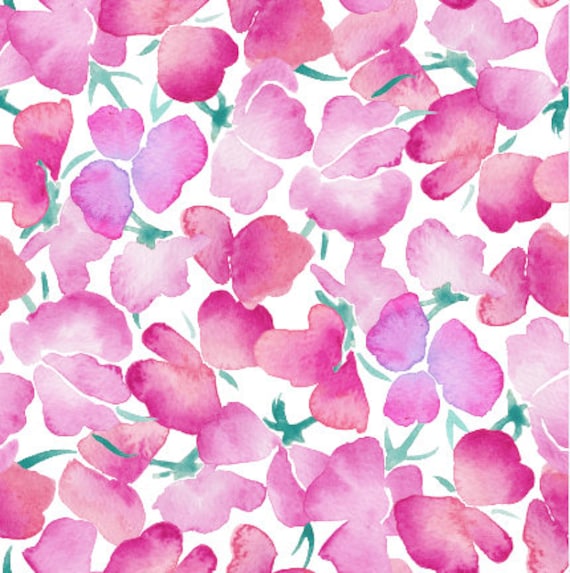 Summer Watercolor Florals Fabric by the Yard. Colorful, Rainbow