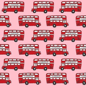 London Bus - England Tourist Double Decker Bus Iconic fabric Red Pink di Andrea Lauren