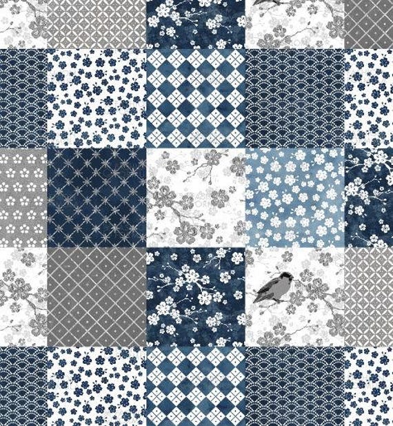 Bleu Des Blocs De Patchwork Fleur De Cerisier Par Adenaj