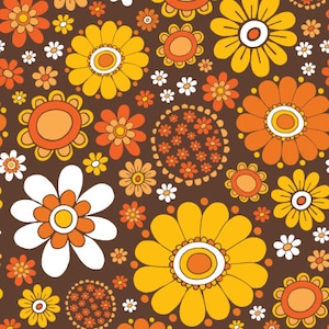 1970S Floral fabric by Rachael Taylor Studios  - Cotton/ Polyester/ Jersey/ Canvas/ Digital Printed- retro, vintage, orange
