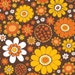 1970S Floral fabric by Rachael Taylor Studios  - Cotton/ Polyester/ Jersey/ Canvas/ Digital Printed- retro, vintage, orange 