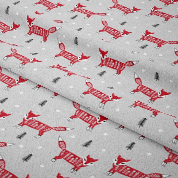 Fox scandinavian christmas woodland animal grey fabric - Cotton/ Polyester/ Jersey/ Canvas/ Digital Printed- by Andrea Lauren