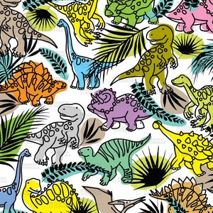 Cartoon Dinosaur pattern fabric by Faenkova - SUPER LARGE SCALE - Cotton/ Polyester/ Jersey/ Canvas/ Digital Printed image 1